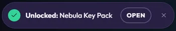 A message: Unlocked: Nebula Key Pack, with an Open button